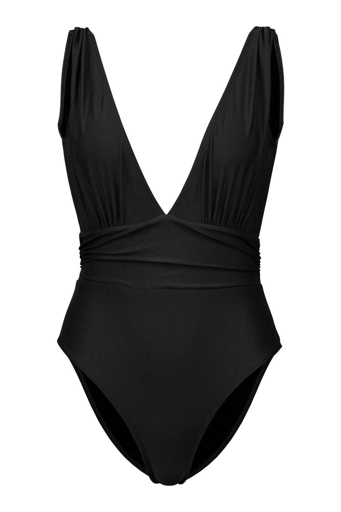 V NECK PLUNGING ONE PIECE SWIMSUIT. BLACK SKIMS  SWIMWEAR GEORGI SWIMMS. SEXY SWIMWEAR 